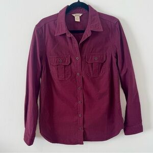 Duluth Trading Co Women’s Burgundy Button Front Shirt Jacket 100% Cotton Size M